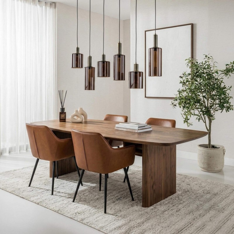 Pendelleuchte aus braunem Metall und Rauchglas - Zenton