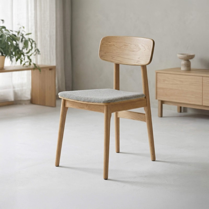 Esszimmerstuhl aus natürlicher Eiche und grauem Stoff - Lima