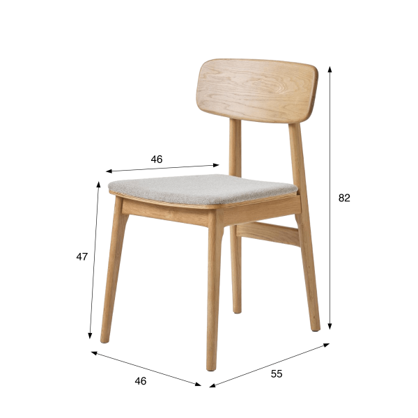 Esszimmerstuhl aus natürlicher Eiche und grauem Stoff - Lima