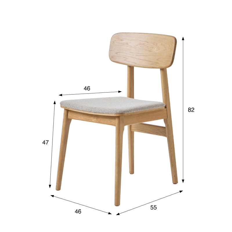 Esszimmerstuhl aus natürlicher Eiche und grauem Stoff - Lima