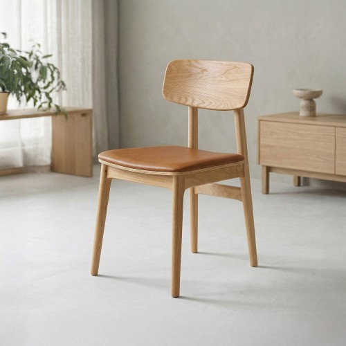 Esszimmerstuhl aus natürlicher Eiche und veganem Leder - Lima