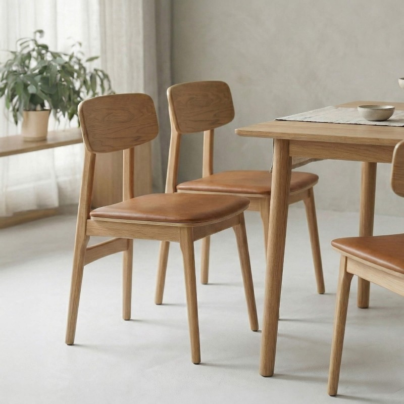 Esszimmerstuhl aus natürlicher Eiche und veganem Leder - Lima