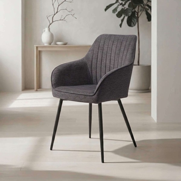 Esszimmerstuhl aus anthrazitfarbenem Stoff - Nolan Stripe