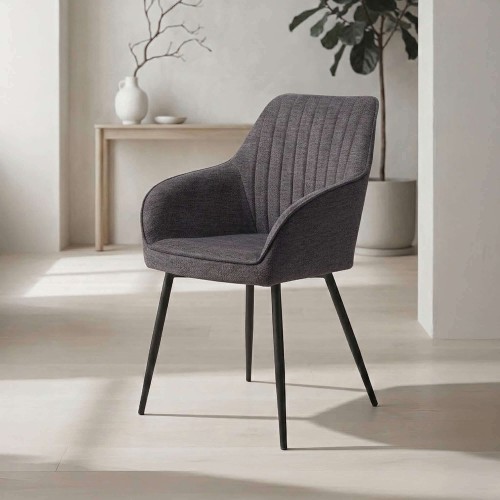 Esszimmerstuhl aus anthrazitfarbenem Stoff - Nolan Stripe