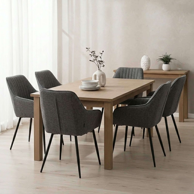 Esszimmerstuhl aus anthrazitfarbenem Stoff - Nolan Stripe