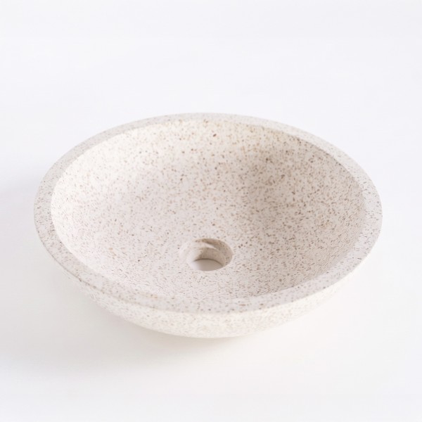 Rundes Waschbecken aus weißem Terrazzo Durchmesser 40 cm - Megha
