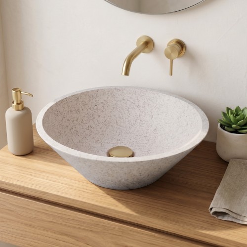 Konisches Waschbecken aus weißem Terrazzo 40 cm x 40 cm - Mohini