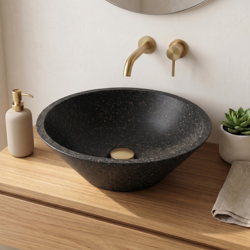 Konisches Waschbecken aus schwarzem Terrazzo 45 cm x 45 cm - Mohini