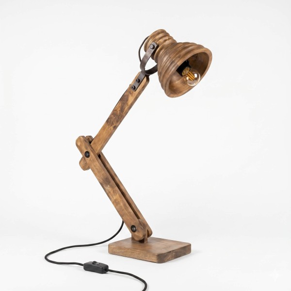 Tischleuchte im Industrie-Stil aus Naturholz – Norwood