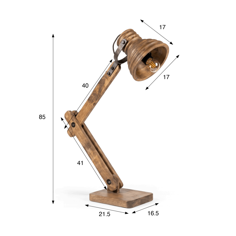 Tischleuchte im Industrie-Stil aus Naturholz – Norwood