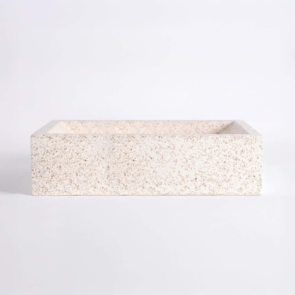 Rechteckiges Waschbecken aus weißem Terrazzo 45 cm x 40 cm - Mayuri
