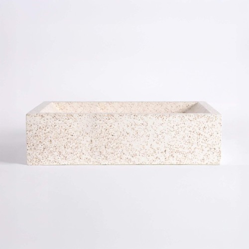 Rechteckiges Waschbecken aus weißem Terrazzo 45 cm x 40 cm - Mayuri