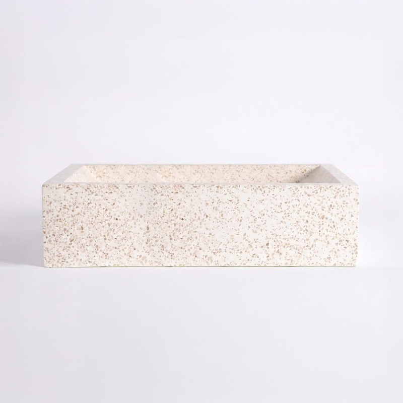 Rechteckiges Waschbecken aus weißem Terrazzo 45 cm x 40 cm - Mayuri