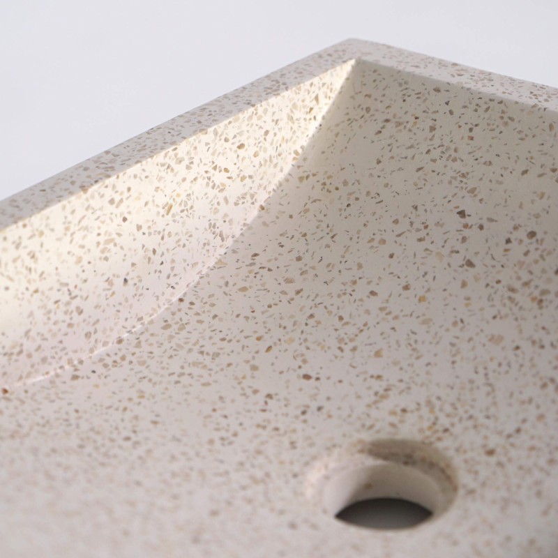 Rechteckiges Waschbecken aus weißem Terrazzo 45 cm x 40 cm - Mayuri