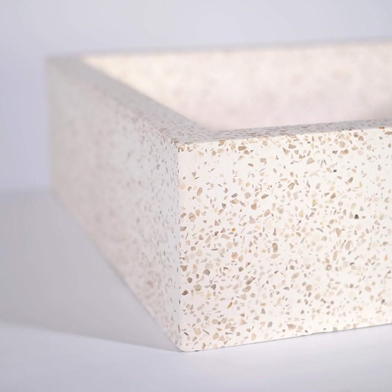 Rechteckiges Waschbecken aus weißem Terrazzo 45 cm x 40 cm - Mayuri
