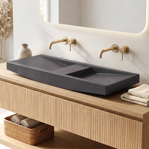 Doppelwaschbecken aus Beton in tiefem Anthrazit - Cementis