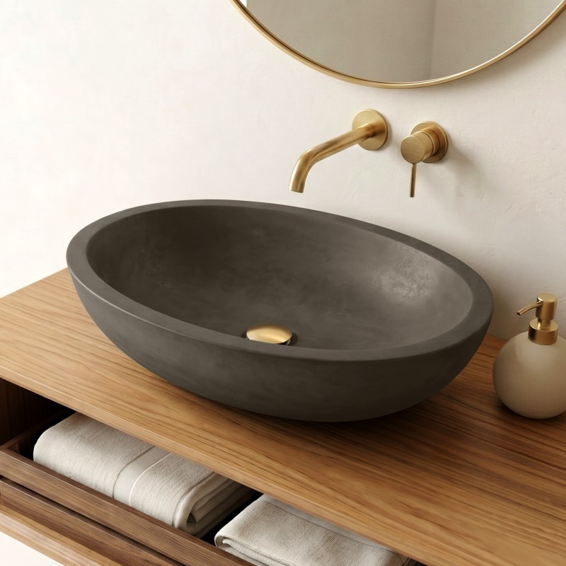 Betonwaschbecken oval - Naturfarben - Raw Blend