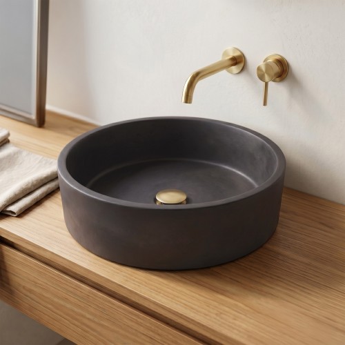 Rundes Waschbecken aus Beton - Tiefanthrazit - Mineral