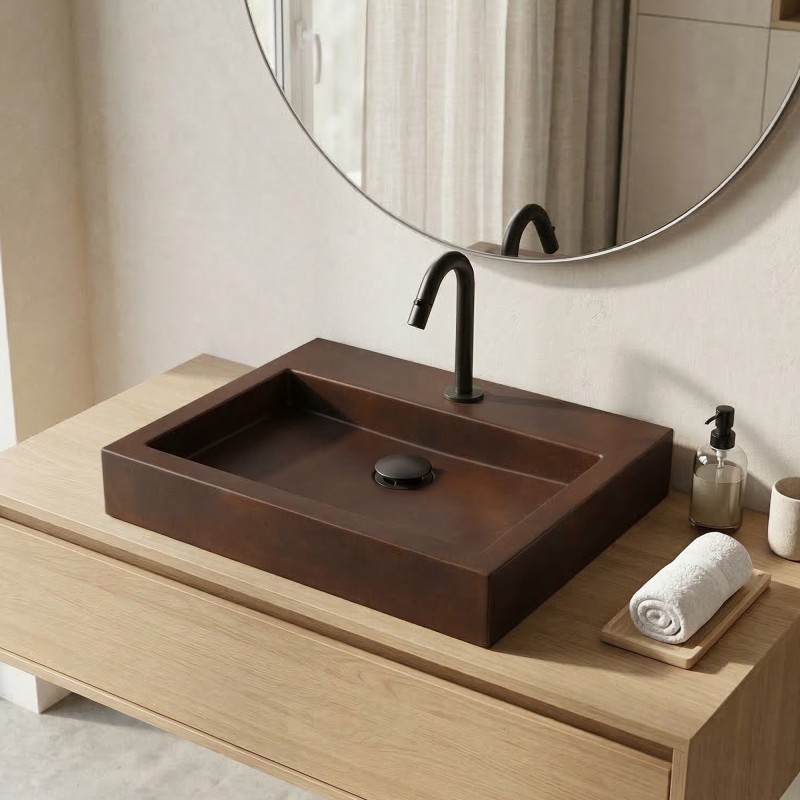 Betonwaschbecken rechteckig braun Vintage - Solidis