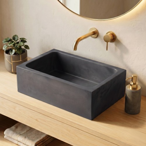 Betonwaschbecken, rechteckig - Tiefanthrazit - Slate Wave