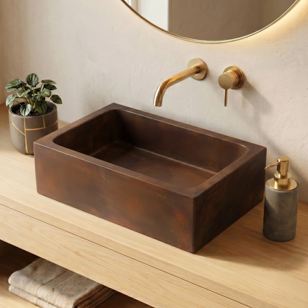 Betonwaschbecken rechteckig - Braun vintage - Slate Wave