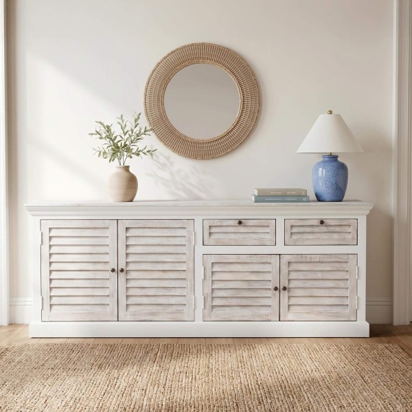 Sideboard für das Esszimmer aus weißem Naturholz 210 cm - Sea Side