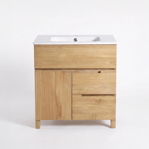Waschtischunterschrank aus massivem Teakholz 80 cm - Olwen