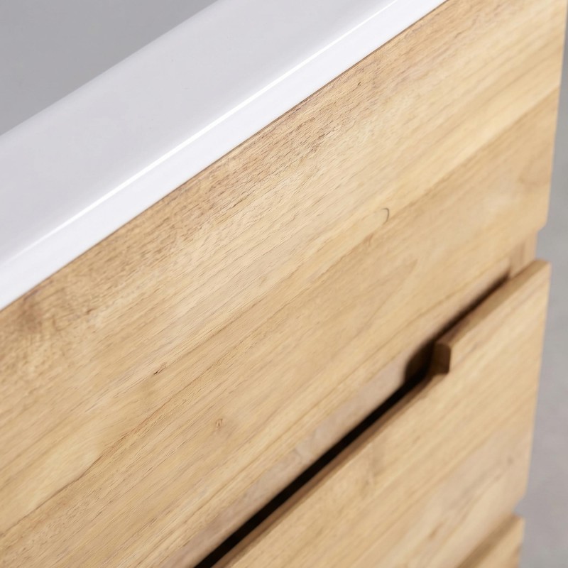 Waschtischunterschrank aus massivem Teakholz 80 cm, Hochglanz-Finish - Olwen