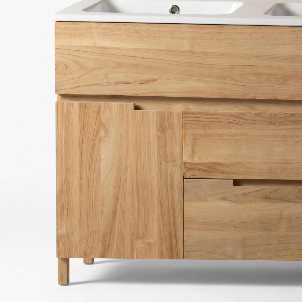 Waschtischunterschrank aus massivem Teakholz 120 cm, Hochglanz-Finish - Olwen