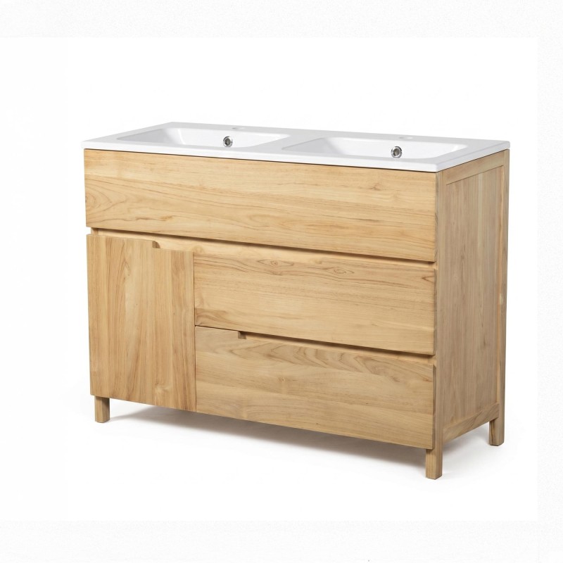 Waschtischunterschrank aus massivem Teakholz 120 cm, Hochglanz-Finish - Olwen