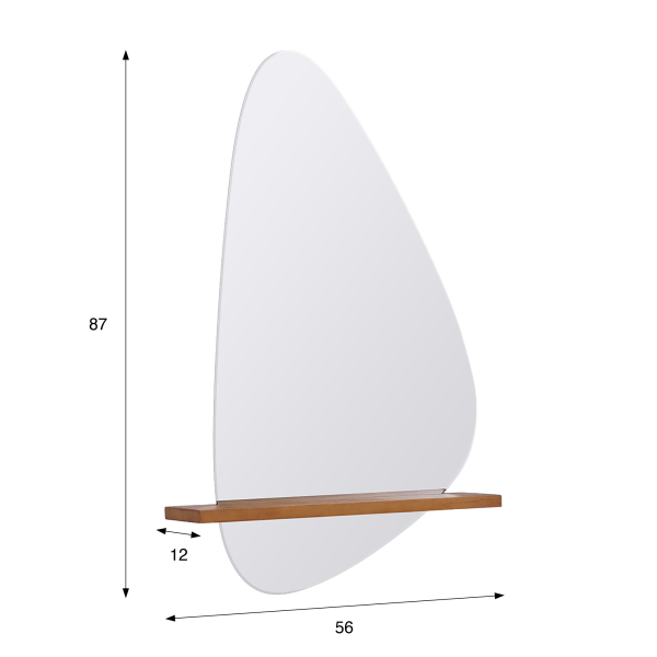 Einfacher organisch geformter Spiegel mit Teakholzablage - Anjali