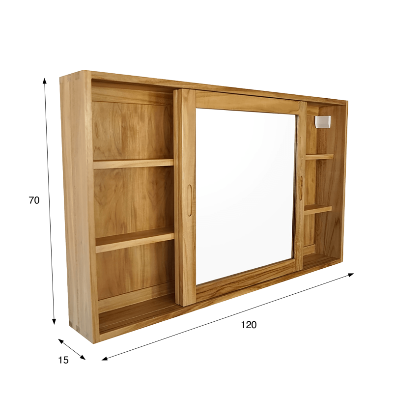 Badezimmerschrank 120 cm aus Teakholz mit Spiegel