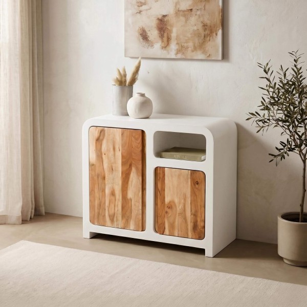 Sideboard für das Esszimmer in Betonoptik und massivem Akazienholz 90 cm - Mineralis