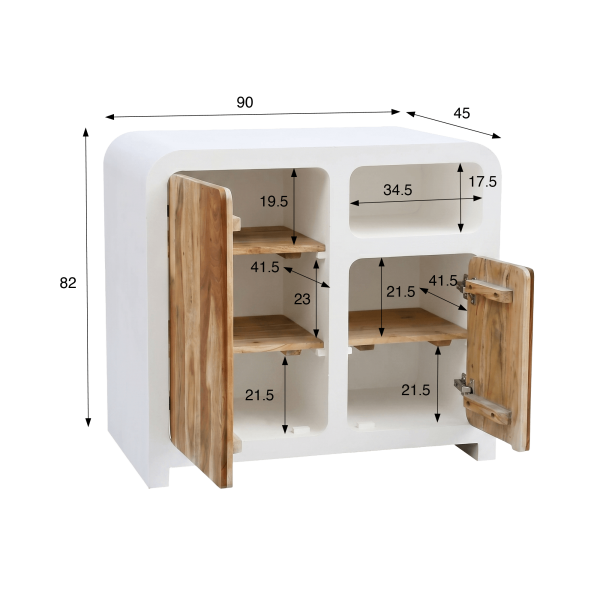 Sideboard für das Esszimmer in Betonoptik und massivem Akazienholz 90 cm - Mineralis