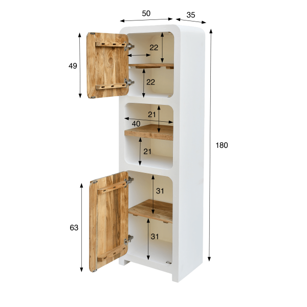 Bad-Hochschrank in Betonoptik und massivem Akazienholz - Mineralis