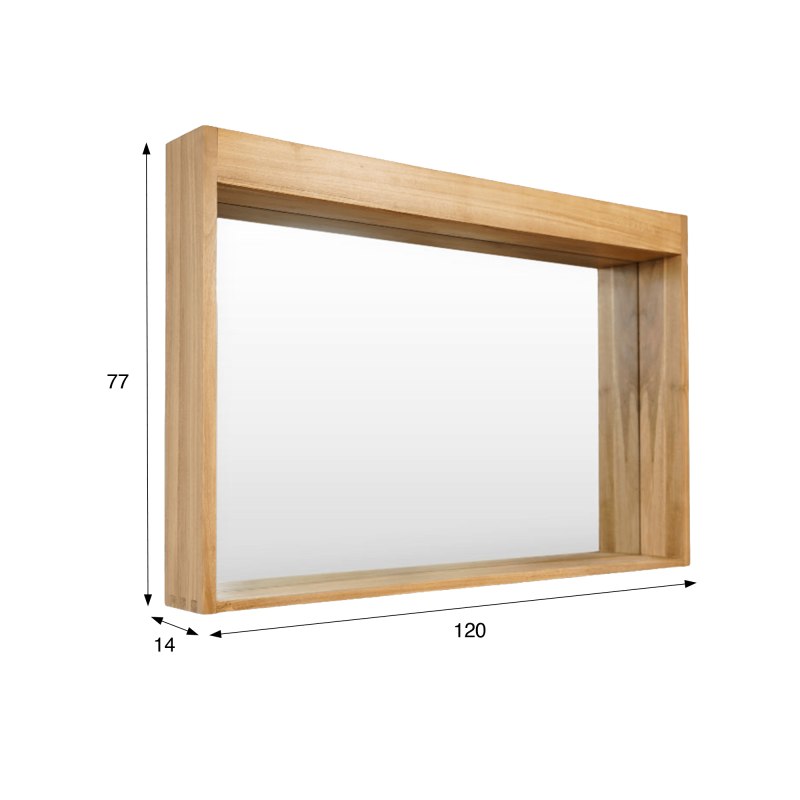 Rechteckiger Spiegel 120 cm Rahmen aus massivem Teakholz mit Lampenplatz