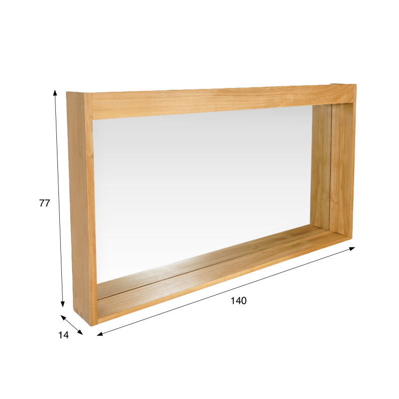 Rechteckiger Spiegel 140 cm Rahmen aus massivem Teakholz mit Lampenplatzierung