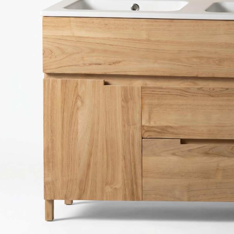Waschtischunterschrank aus massivem Teakholz 120 cm, Matt-Finish - Olwen