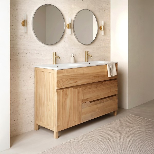 Waschtischunterschrank aus massivem Teakholz 120 cm, Matt-Finish - Olwen