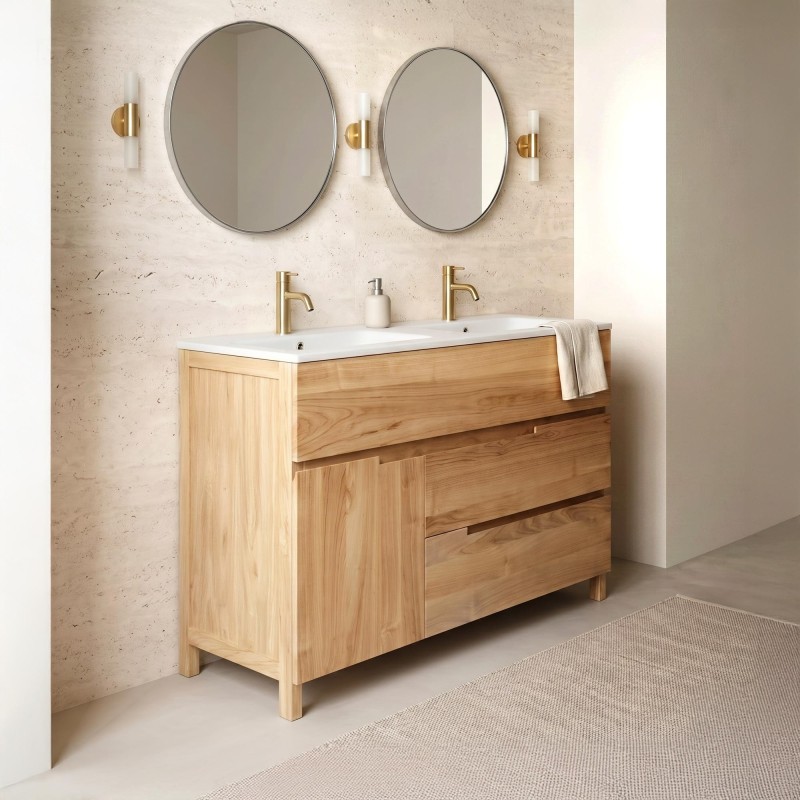 Waschtischunterschrank aus massivem Teakholz 120 cm, Matt-Finish - Olwen