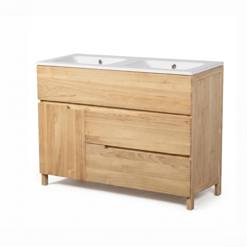 Waschtischunterschrank aus massivem Teakholz 120 cm, Matt-Finish - Olwen