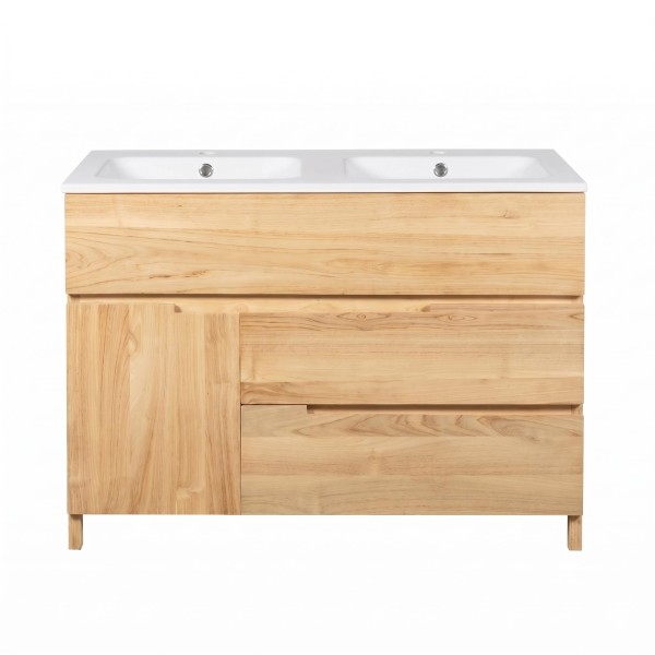 Waschtischunterschrank aus massivem Teakholz 120 cm, Matt-Finish - Olwen