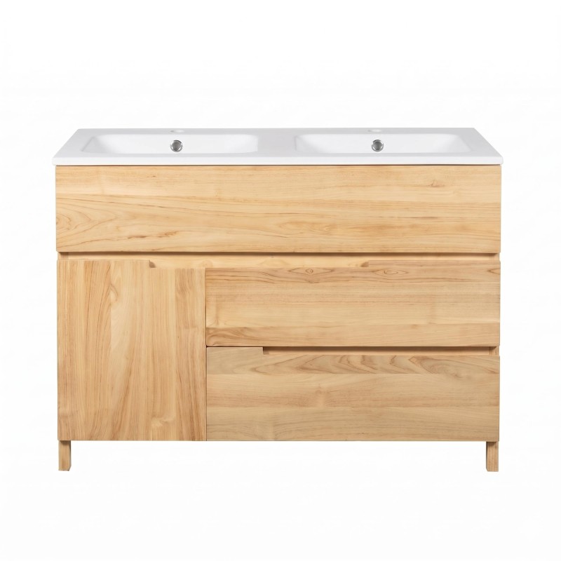 Waschtischunterschrank aus massivem Teakholz 120 cm, Matt-Finish - Olwen