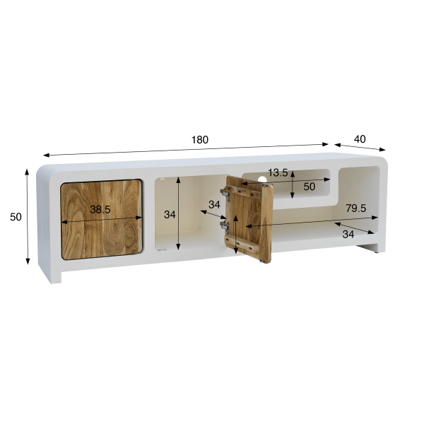 TV-Lowboard in Betonoptik und massivem Akazienholz 180 cm - Mineralis