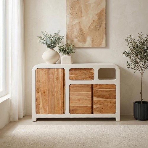 Sideboard für das Esszimmer in Betonoptik und massivem Akazienholz - Mineralis
