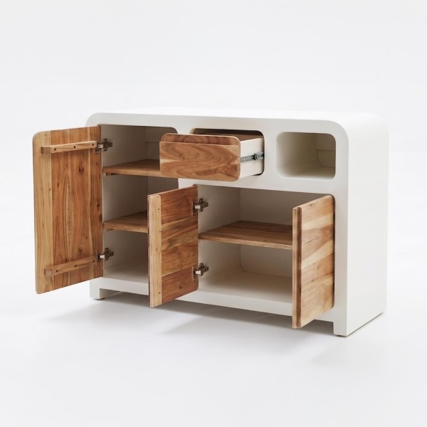 Sideboard für das Esszimmer in Betonoptik und massivem Akazienholz - Mineralis