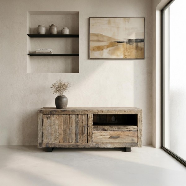 TV-Möbel aus dunklem, rohem Altholz 110 cm - Antique