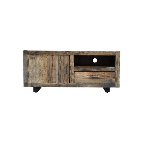 TV-Möbel aus dunklem, rohem Altholz 110 cm - Antique