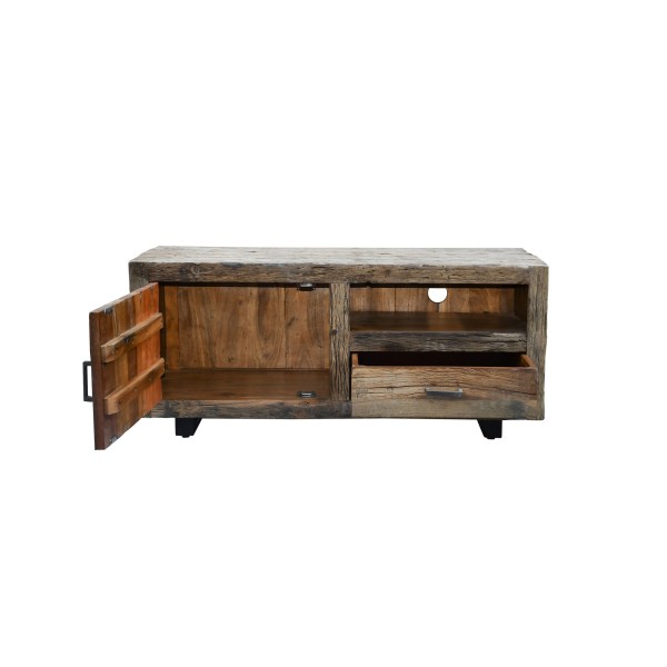 TV-Möbel aus dunklem, rohem Altholz 110 cm - Antique