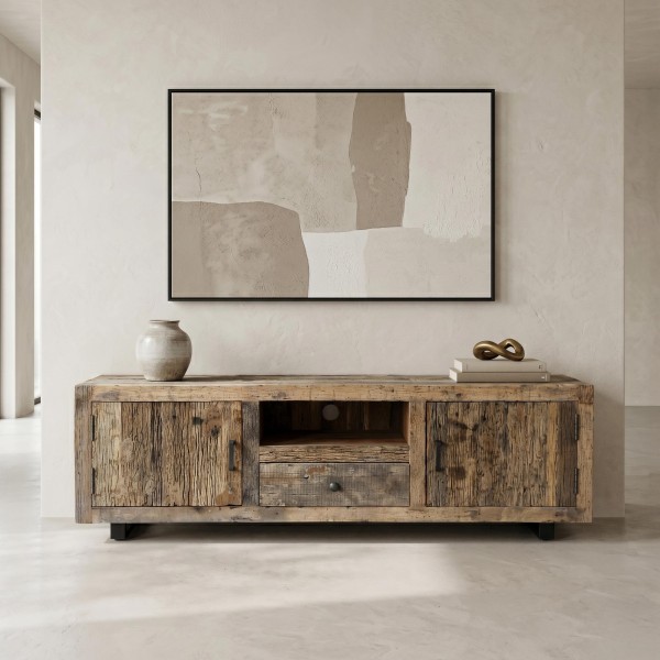 TV-Möbel aus dunklem, rohem Altholz 160 cm - Antique